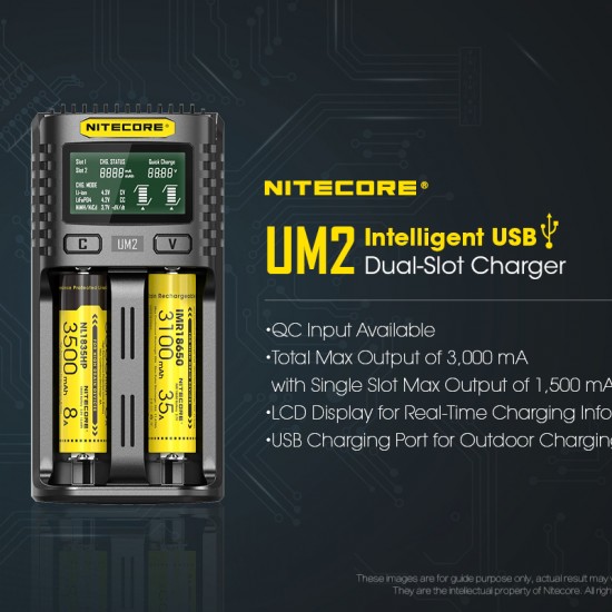 Nitecore UM2 2-slot Quick Charger with LCD Screen