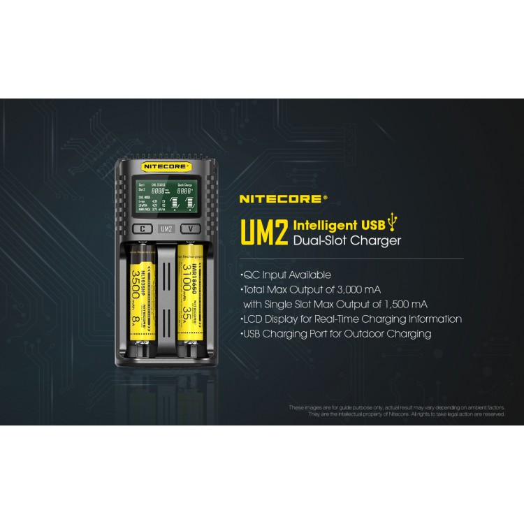 Nitecore UM2 2-slot Quick Charger with LCD Screen