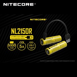 סוללת 21700 נטענת ע"י כבל  USB C גודל NITECORE NL2150R | 5000mAh    