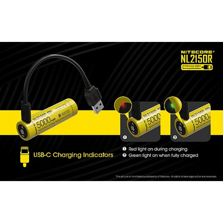 Nitecore NL2150R 5000mAh USB-C Rechargeable 21700 Battery