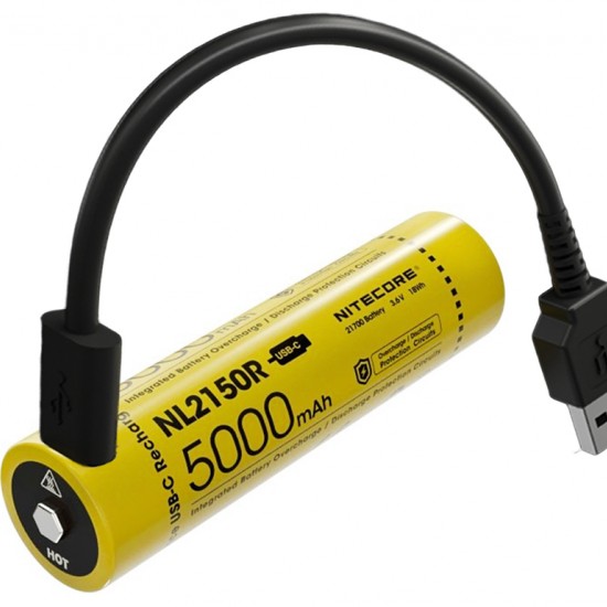 סוללת 21700 נטענת ע"י כבל  USB C גודל NITECORE NL2150R | 5000mAh    