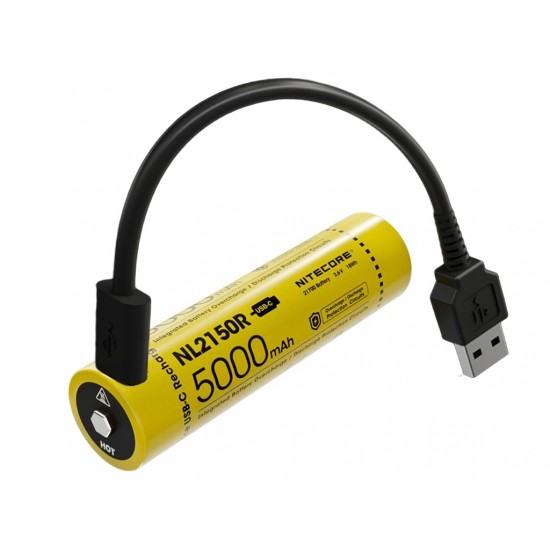 סוללת 21700 נטענת ע"י כבל  USB C גודל NITECORE NL2150R | 5000mAh    