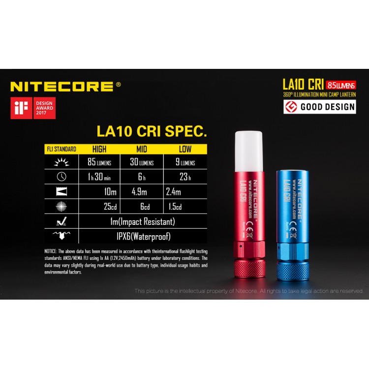 מנורת קמפינג 85 לומן (AA סוללה) NITECORE LA10 CRI