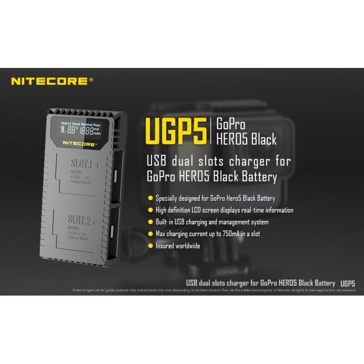 Nitecore UGP5 Dual Slot Charger, for GoPro Hero5 Battery