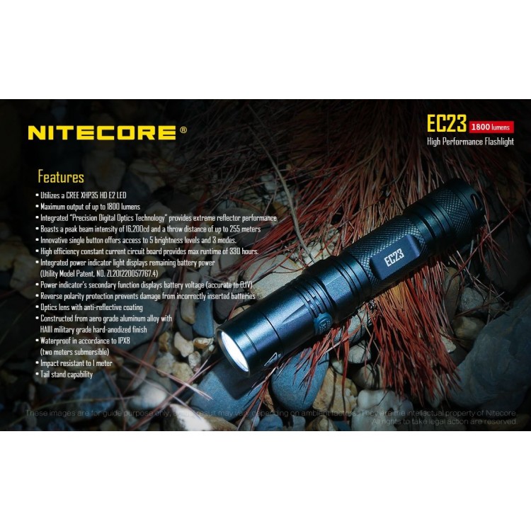 פנס טקטי קטן ועוצמתי 1800 לומן NITECORE EC23