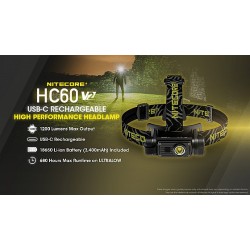 Nitecore HC60 v2 1200 Lumen Rechargeable Headlamp with 3400mAh Battery