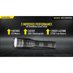 פנס טאקטי 1300 לומן 475 מטר הארה NITECORE MH25 v2