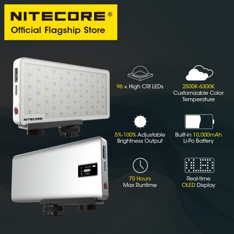 Nitecore SCL10 | תאורת לד למצלמה ומטען נייד 