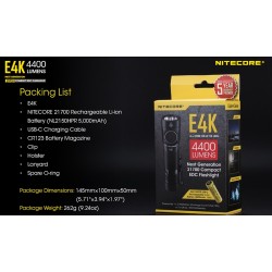 פנס קטן וחזק 4400 לומן נטען Nitecore E4K