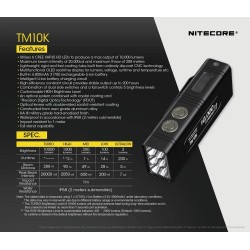 פנס לד קטן ועוצמתי 10000 לומן נטען NITECORE TM10K