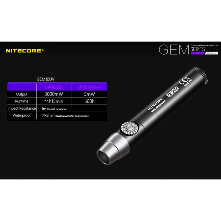 פנס לד אולטרה סגול לזיהוי אבני חן NITECORE GEM10UV