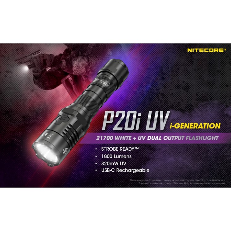 פנס נטען 1800 לומן כולל אולטרה סגול NITECORE P20i UV